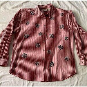 Koret City Blues Red & White Striped Floral Button-Up Shirt L
